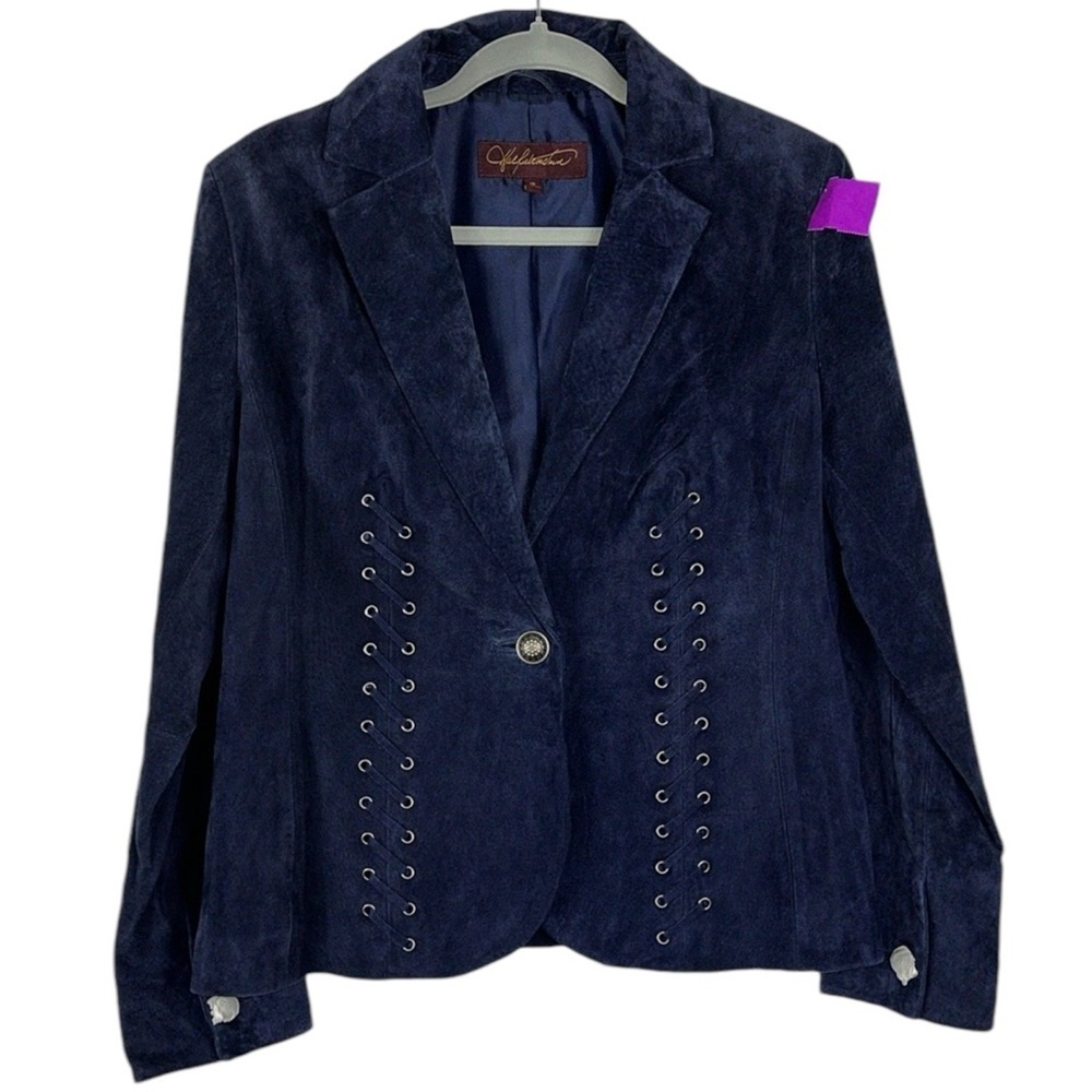 SEXY NWT 2 Pc Hal Rubinstein suede skirt suit Indigo blue Sz 10